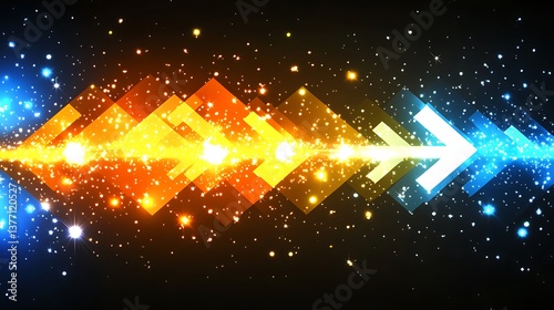 A stylized graphical chart showing exponential growth with arrows and glowing indicators.