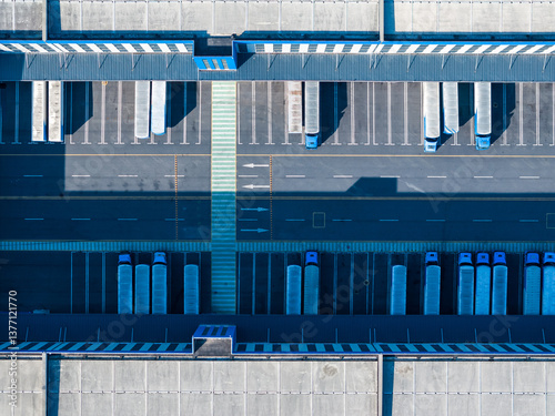 Warehouse and Truck Logistics Aerial View