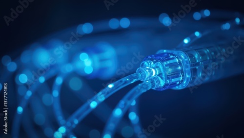 Mesmerizing Close-Up of Fiber Optic Cables with Glowing Lights