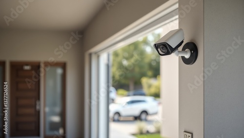 Security Camera Positioned Above Garage Door for Monitoring Driveway