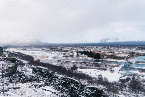 Wallpaper Mural Snowy Landscape with Small Houses in Iceland Torontodigital.ca