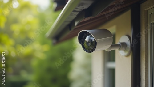 Sleek Surveillance Camera Mounted Under Roof Eaves for Monitoring