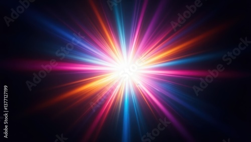 Radiant Multicolored Light Beams Emanating from a Glowing Core