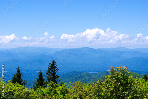 Expansive summer view of Smoky Mountains ridges