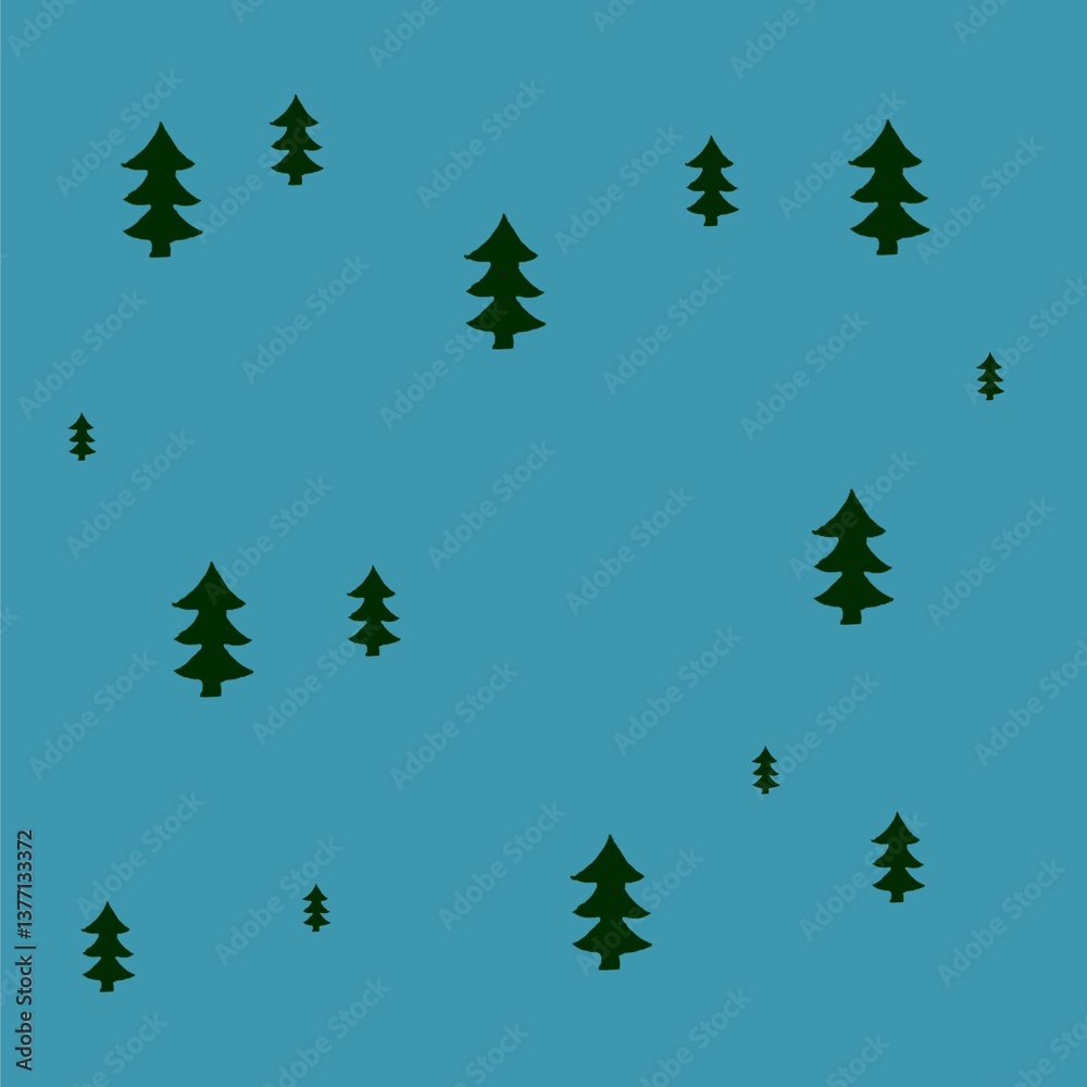 Obraz premium Seamless blue pattern with simple pine tree silhouettes. Minimal forest background perfect for winter designs, textiles, wallpapers, wrapping paper, nature branding, and Scandinavian-style projects.