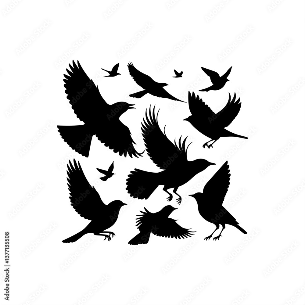 Obraz premium Black Bird Silhouettes on White Background