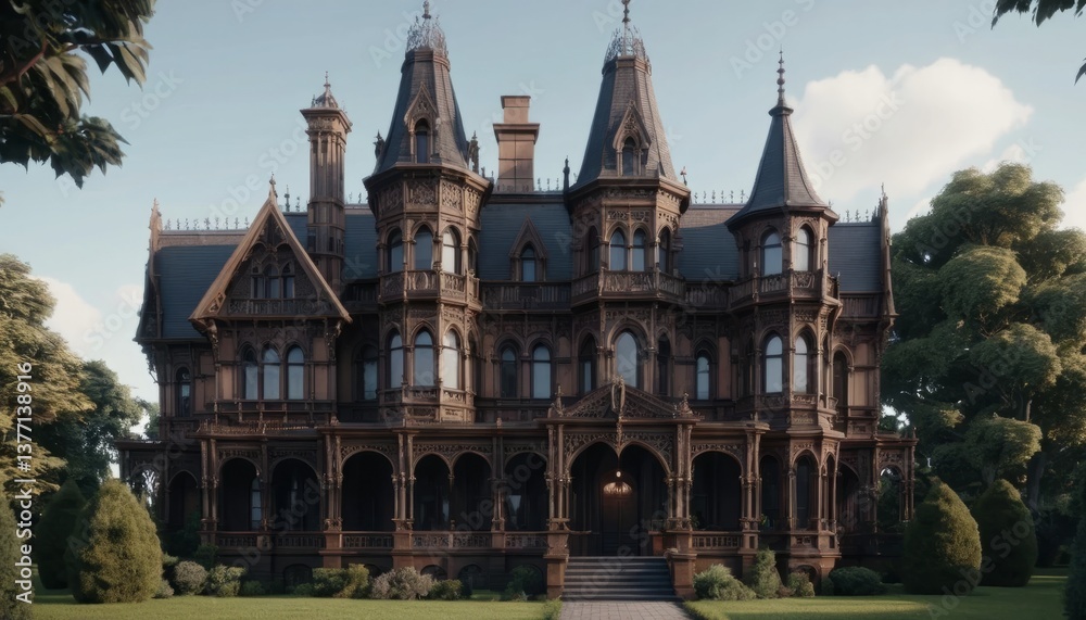 Grand Victorian Home Exterior On A Sunny Day Grand Victorian Home Exterior On A Sunny Day