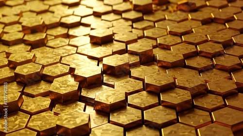 Golden Hexagon Pattern Abstract Background 3D Render