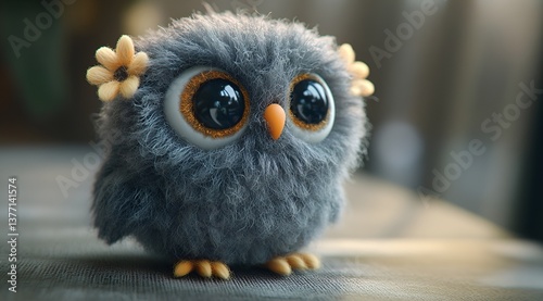 great grey owl 3d cute illustration 