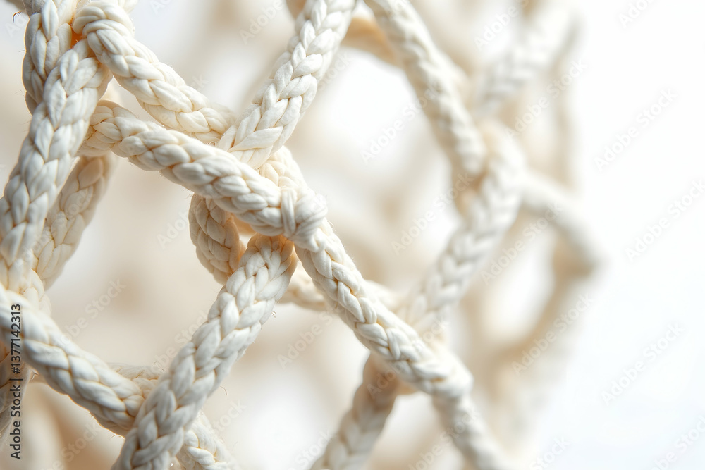 Intricate Macro Texture, A Worn Ivory Rope Net Detail Showcasing Braided Patterns and Interwoven Strands in a High Resolution, Emphasizing Organic and Tactile Elements