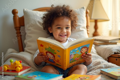Joyful Learning, A Bright-Eyed Child's Delightful Reading Experience Captures the Essence of Early Childhood Education and the Simple Pleasures of Storytime
