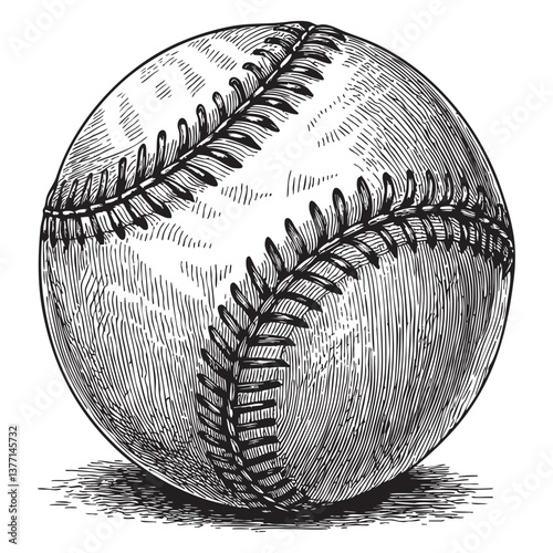 baseball ball woodcut engraving vector illustration