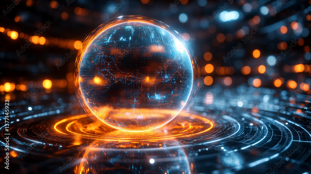 Abstract globe with vibrant orange and blue energy lines swirling, symbolizing global connection and innovation, against a dark background, representing a dynamic and futuristic digital world.
Abstract globe with vibrant orange and blue energy lines swirling, symbolizing global connection and innovation, against a dark background, representing a dynamic and futuristic digital world.