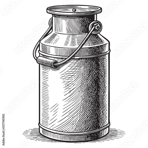 Vintage milk rustic can woodcut engraving vector illustration