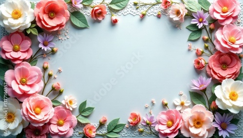 Pastel-colored flower wall with intricate lace patterns and whimsical florals, soft focus, vintage floral