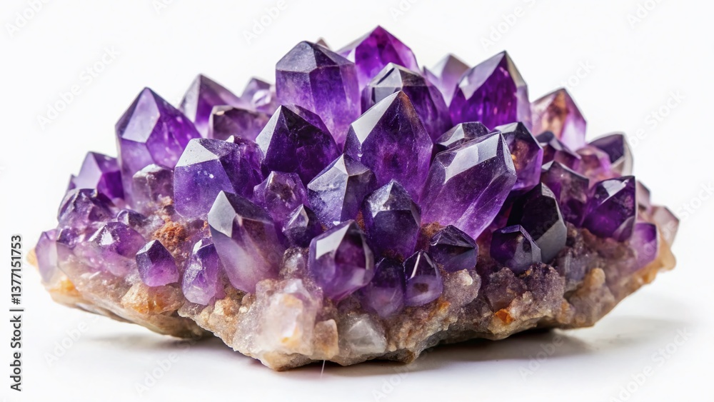 Fototapeta premium Amethyst Healing Crystals: Purple Mineral Druse on White Background