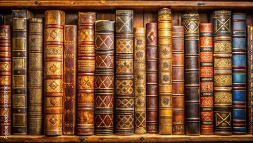 Ancient Hebrew Bookshelf: Close-up Panoramic of Jewish Seforim in a Library