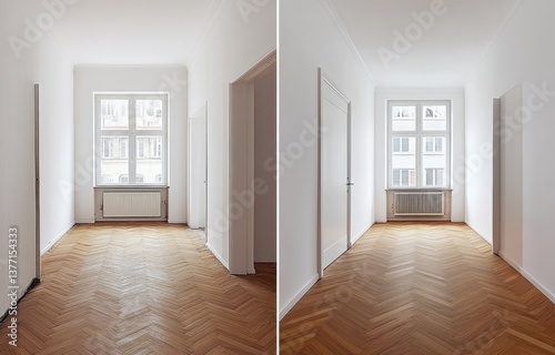 Wallpaper Mural Empty room before and after renovation.  A comparison of a  vacant space before and after a refurbishment.  The flooring is highlighted Torontodigital.ca