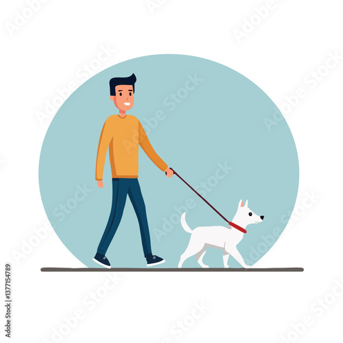 Man walking a white dog on a leash