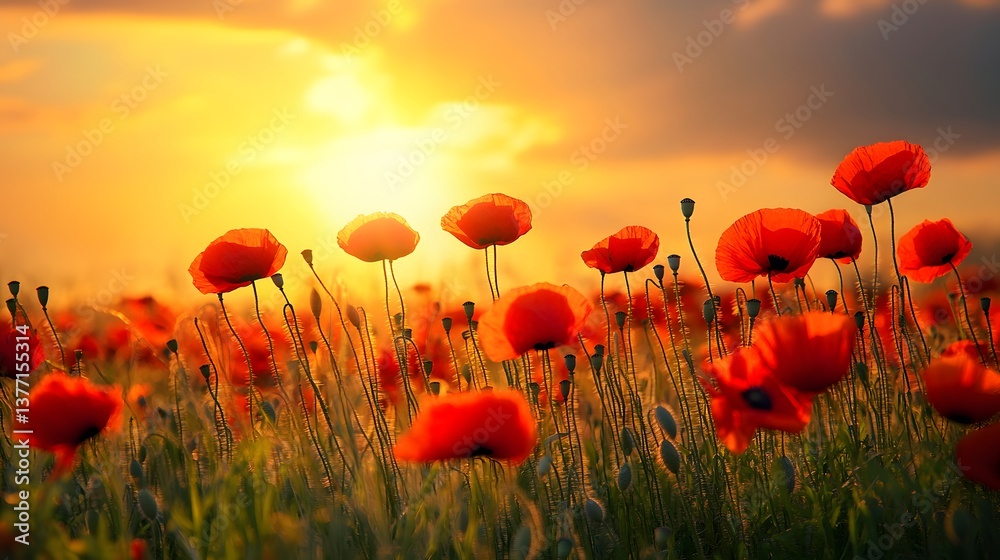 Obraz premium Sunset Poppy Field