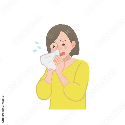鼻をかむ女性