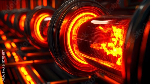 Cooling system absorbing energy from a nuclear fission reaction visualizing heat exchange and particle cooling. Nuclear reactor heat management.