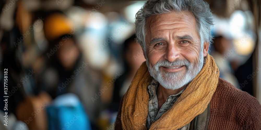 Fototapeta premium A man with a beard and a scarf is smiling