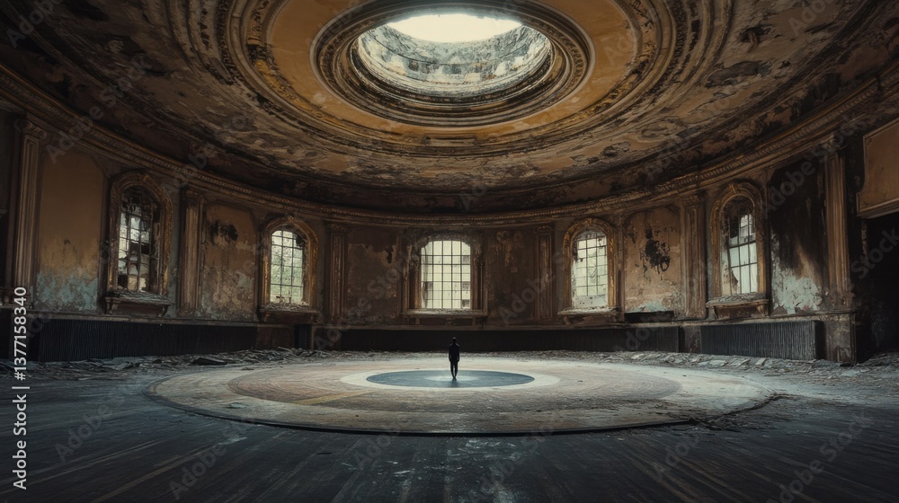 Obraz premium Abandoned interior with circular architecture
