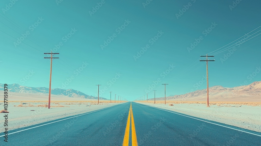 Fototapeta premium Empty Desert Highway Under a Pale Sky