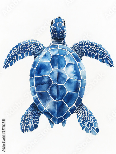 Turtle sea animal shell wave water porcelain blue white swim splash marine reptile detail ocean nature background watercolor clipart art design decorative element soft elegant underwater painting