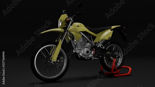 yellow dirt bike isolated on black background. 3d rendering