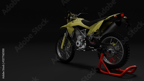 yellow dirt bike isolated on black background. 3d rendering