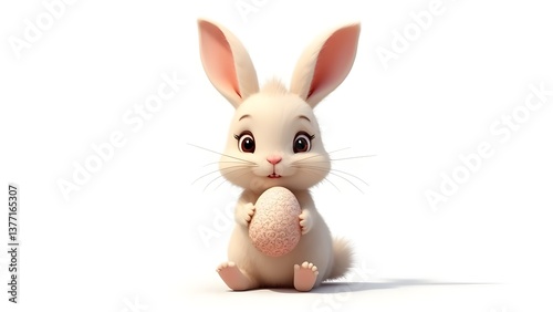 3D adorable bunny holding an Easter egg, perfect for spring, festive, and holiday-themed designs