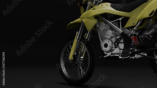 yellow dirt bike isolated on black background. 3d rendering
