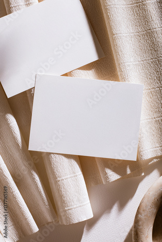 Stationery Flat LayMock-Up with Ivory Beige Tonal Background