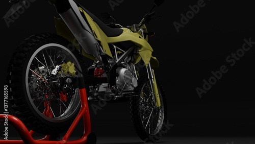 yellow dirt bike isolated on black background. 3d rendering