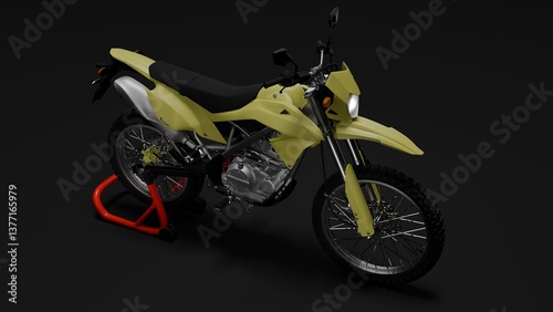 yellow dirt bike isolated on black background. 3d rendering