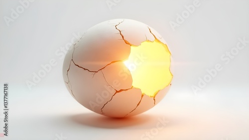 3D Easter egg with a crack revealing a soft glowing light, ideal for magical, spring, and festive designs.