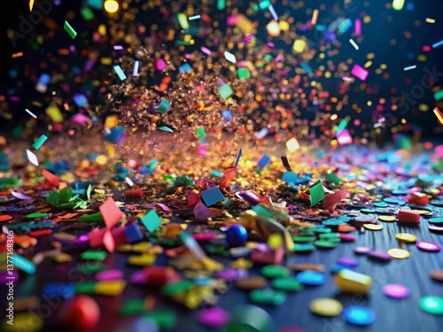 Colorful Confetti & Numbers on Black Background - High-Resolution Stock Photo