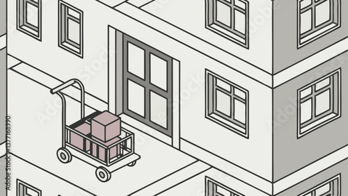 vector illustration of a building and shopping cart