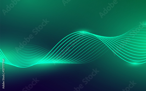 Abstract Wave, Line Particle Technology Background.Green gradations, bright color, Trendy.abstract background.Vector illustration	