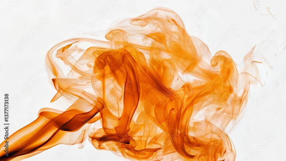  Fumaça laranja clara flutuando lentamente em fundo branco