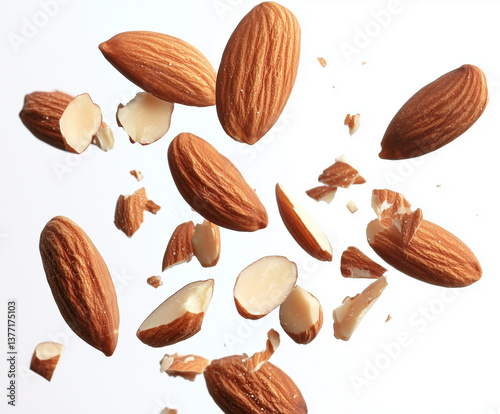 roasted peelt almond bits in an arc
