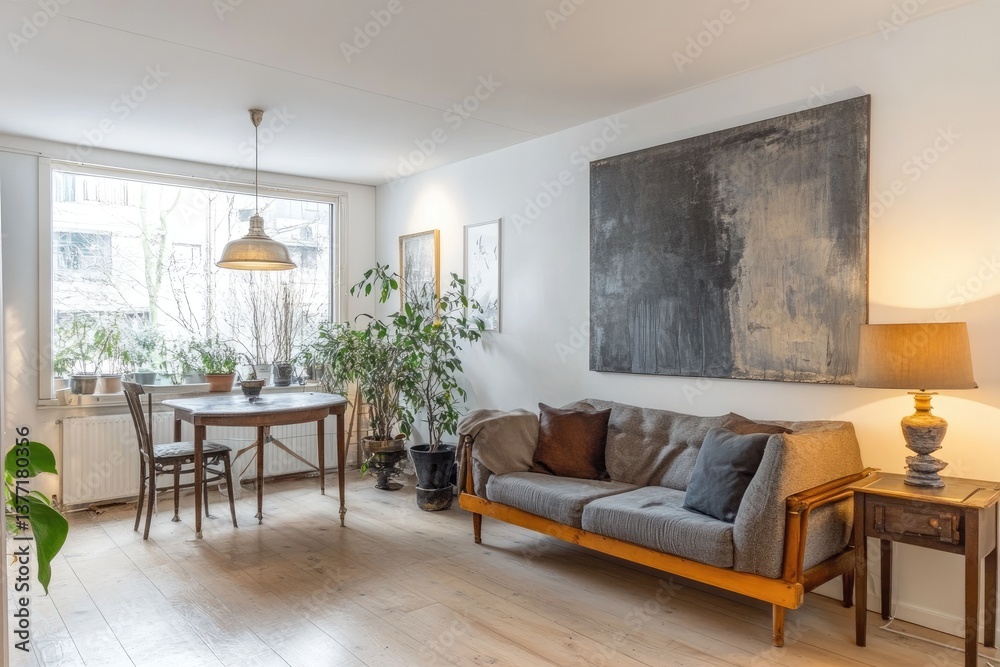 Fototapeta premium Cozy, bright apartment interior with vintage accents