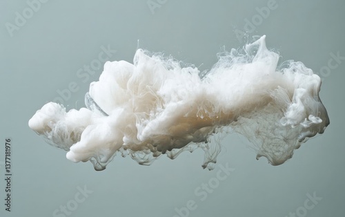 Abstract image of a white foam cloud against a muted green background. The foam is dynamic and textured, suggesting movement and fluidity
