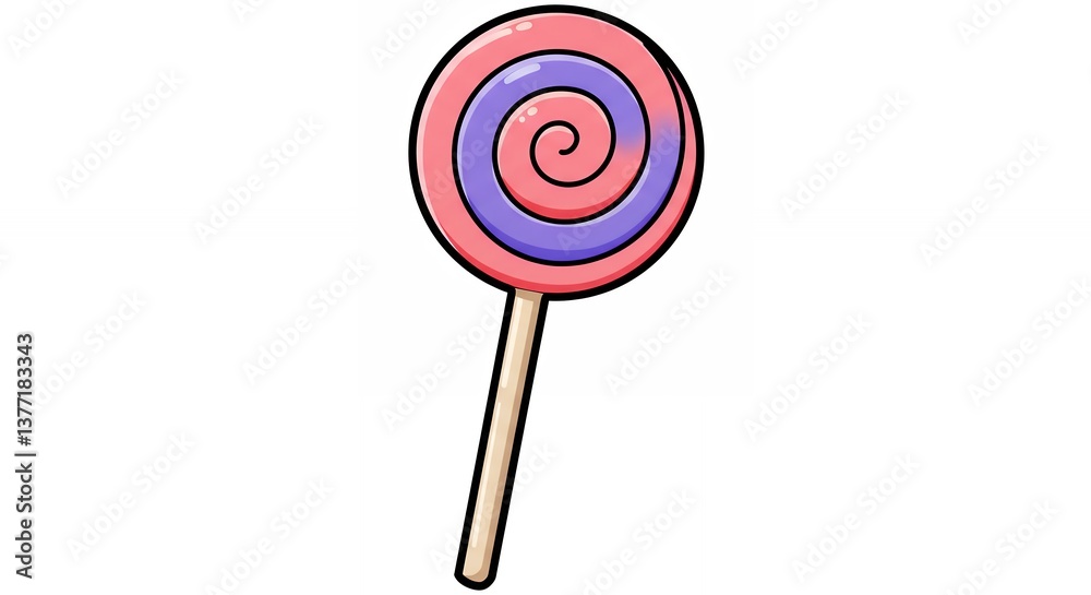 Colorful Spiral Lollipop Cartoon Illustration on White Background for Sweet Treats Colorful Spiral Lollipop Cartoon Illustration on White Background for Sweet Treats