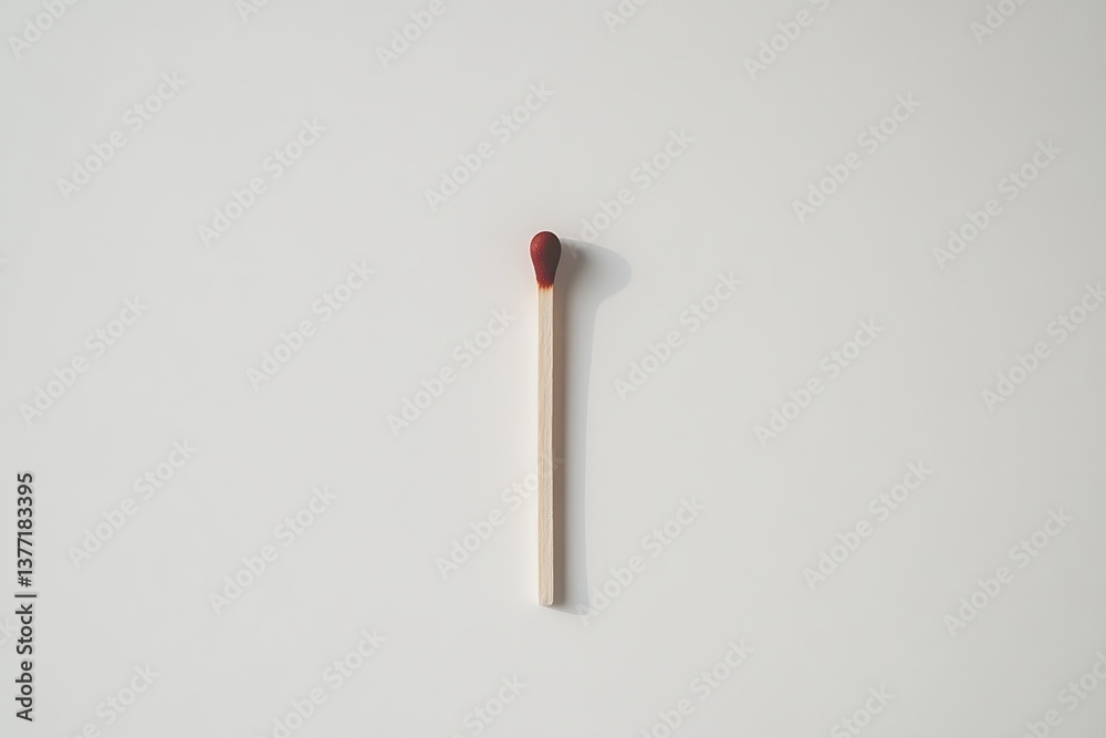 Single matchstick on white background offering a simple and clean minimalistic composition Single matchstick on white background offering a simple and clean minimalistic composition