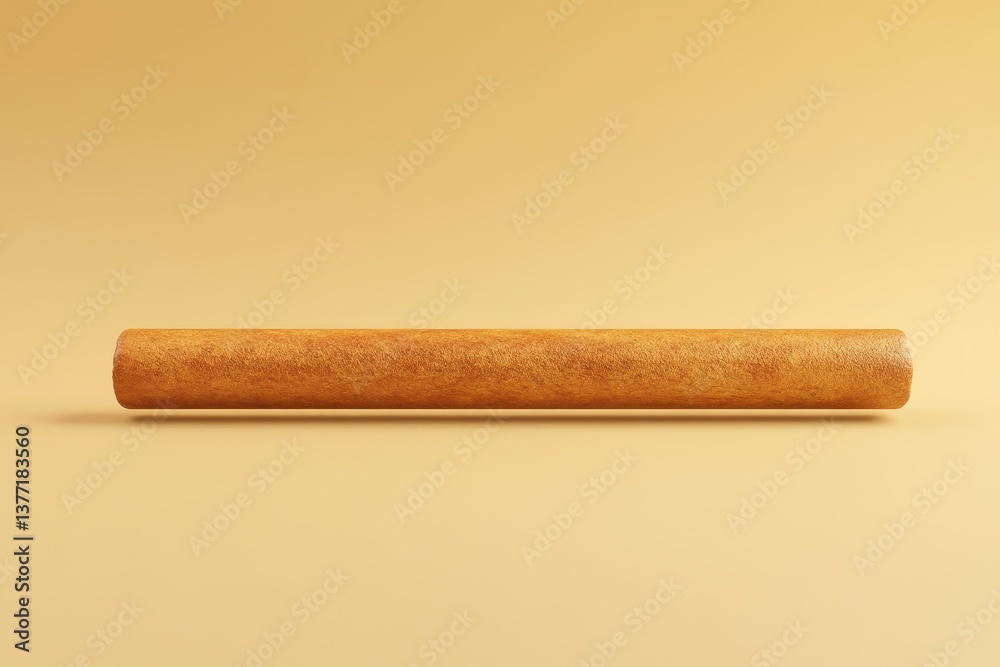 A cylindrical object floating horizontally against a neutral background A cylindrical object floating horizontally against a neutral background