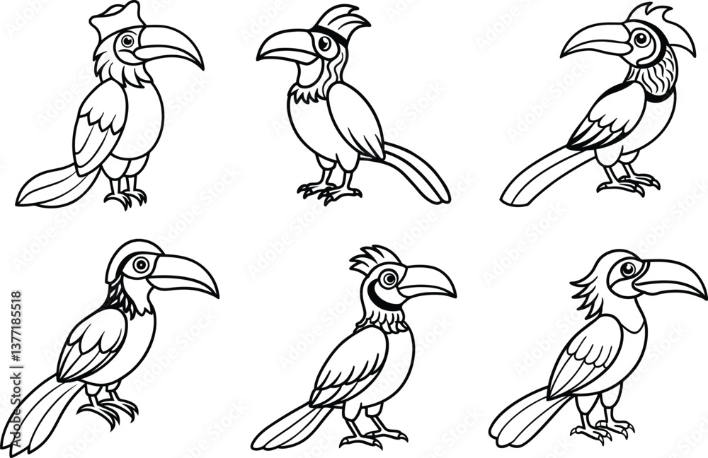 Obraz premium Various Bird Line Art Illustration Collection.