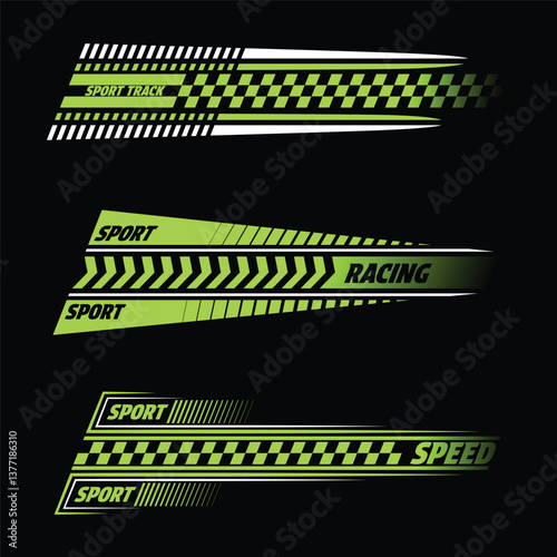 Angled green checkered patterns text